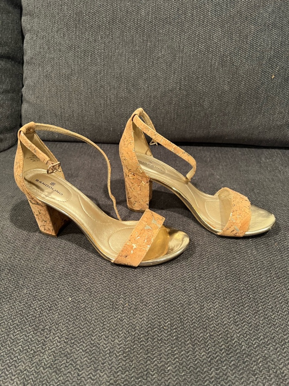 Bandolino Cork Block Heel Sandals in Tan/Cork